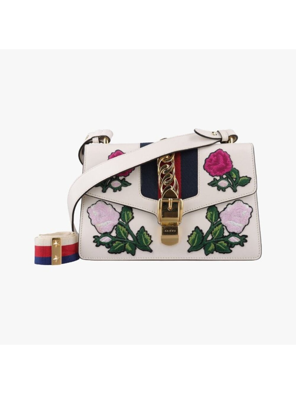 Gucci Sylvie White Leather Shoulder Bag